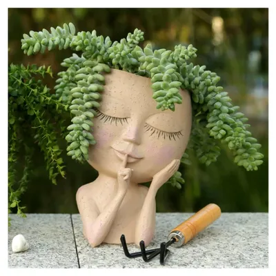 Produktbild von Blumentopf Gesicht Kopf Sukkulente Pflanzgefäß, Kaktus Übertöpfe mit Ablaufloch, Gartendeko Geschenk für Innen und Draußen, Helle Farbe