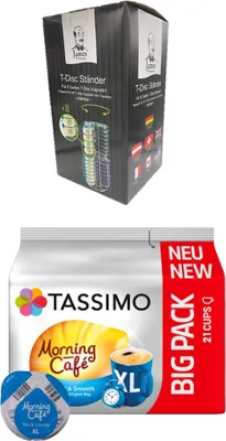 Produktbild von Tassimo - Rotierender Kapselspender plus Morning Café Mild & Smooth XL Packung