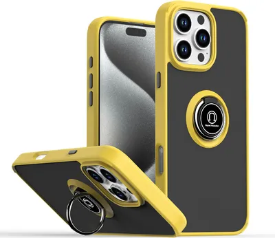 Produktbild von Hülle für iPhone 16 Pro Max Matte Transluzent TPU Stoßfest Schutzhülle mit Ring Halter Ständer Gelb