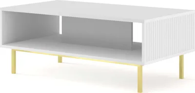 Zdjęcie produktu dla FURNLUX Stolik kawowy Ravenna B White And Gold 90cm / Kolor główny: Biały / Wymiary: 90 x 45 x 60 cm