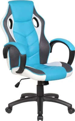 Produktbild von Gaming-Stühl Darlanc, Gaming-Sessel für Erwachsene, Schreibtischstuhl, 66x61h104/114 cm, Himmelblau und Weiß