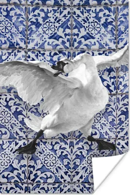 Produktbild von MuchoWow® Poster Schwan - Kunst - Delfter Blau - Malerei - Alte Meister 120x180 cm - Kunstposter