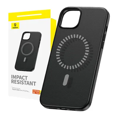 Zdjęcie produktu dla Magnetyczne Etui na telefon iPhone 15 Pro Baseus Fauxther Series (Czarne)