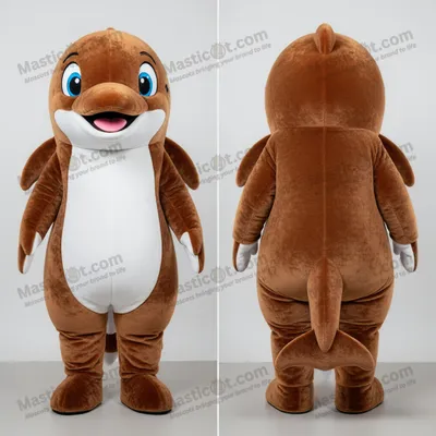 Image de Mascotte MASTICOT dauphin marron en peluche arrondie
