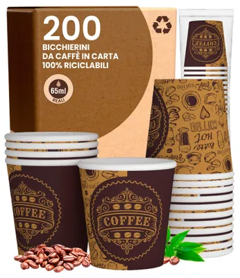 200 Pappbecher 65 ml, umweltfreundlich, biologisch abbaubar, Einweg