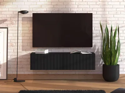 Image de Vetto - Meuble TV, 128x42x32h cm Noir, une étagère