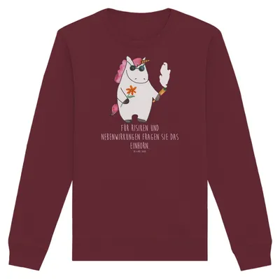 Produktbild von Mr. & Mrs. Panda Baumwoll Pullover Einhorn Woodstock Größe XS - Burgundy - Geschenk, Einhörner, Unicorn, Bio, Party, Alkohol, Sweatshirt, Sweater, Joint, Pulli