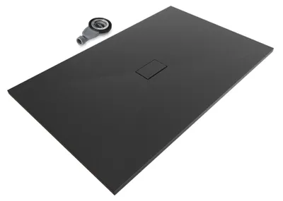 Produktbild von i-flair SMC Duschwanne 160x100 cm – 26 mm flach inkl. Ablaufgarnitur mit Deckel, Schwarz