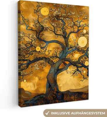 Zdjęcie produktu dla MuchoWow® - Obraz na płótnie - Drzewo - Drzewo życia - Abstrakcja - Złoto, fototapeta, dekoracja ścienna, obrazy do salonu, 60x80cm