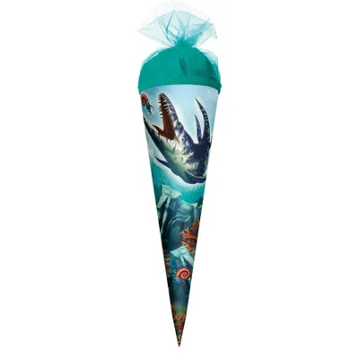 Produktbild von ROTH Geschenk-Schultüte klein Dino Mosasaurus 50 cm rund Tüllverschluss Zuckertüte Schulanfang