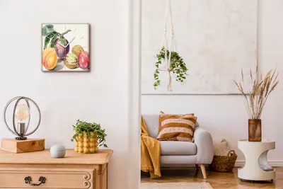 Produktbild von Coloray Hodiny Unikátní 30x30 cm  Tiché hodiny Pro obývací pokoj a kuchyň Nástěnné hodiny Plátno Bílé ručičky hodin - Listy ovocné větev