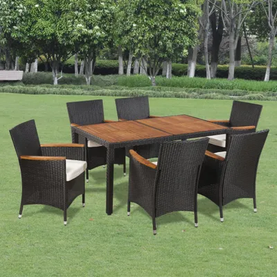 Immagine prodotto di vidaXL Set da pranzo da giardino da 7 pezzi con cuscini in rattan sintetico