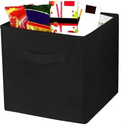 Produktbild von Famanu Aufbewahrungsbox faltbar in Würfelform mit Griff, 28 x 28 x 28 cm, ideal für Kleidung und Spielzeug, schwarz
