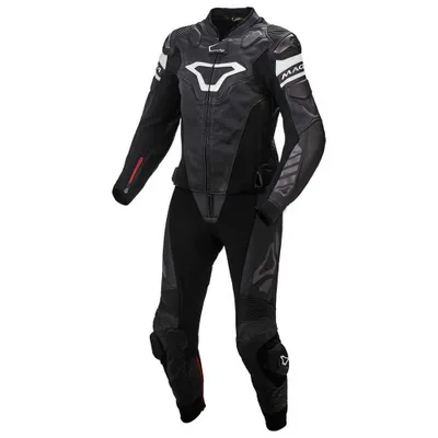 Image de Macna Tracktix combinaison de cuir moto 2 pièces pour femme, noir/blanc, 38