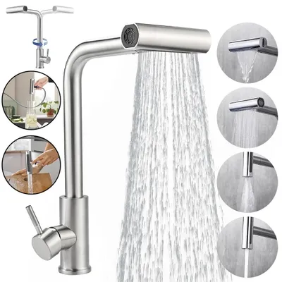 Productafbeelding van Keukenmengkraan met watervaluitloop - Uittrekbare douchekop - 4 spuitstanden - Éénhendelmengkraan