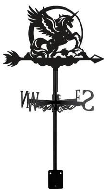 Metall-Wetterfahne Einhorn, schwarz, 32x26 cm, Dachmontage