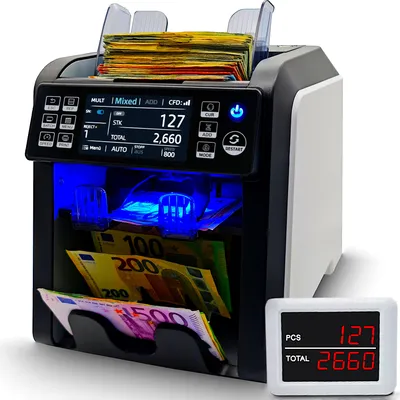 BEITZ BS-950A Geldzählmaschine mit 9-facher Falschgelderkennung, 2-Taschen-System und Kundendisplay 