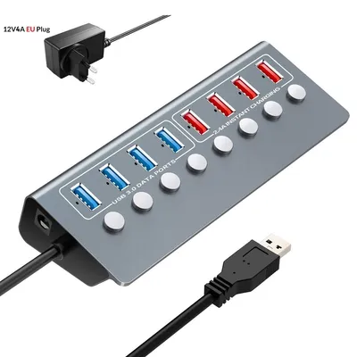 Productafbeelding van DrPhone XTREME6 USB Hub – 8 Poorten – Aluminium – USB 3.0 Data & 2.4A Opladen –