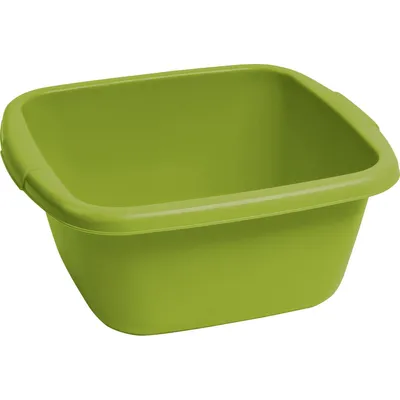 A green plastic basin is shown against a white background.