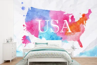 Produktbild von MuchoWow® Fototapete für Wohnzimmer oder Schlafzimmer Wandtapete Vinyl Motivtapete Amerika - Weltkarte - Aquarell - 600x400 cm - Vinyltapeten