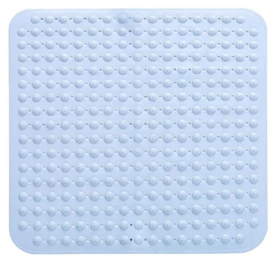 Zdjęcie produktu dla Mata pod prysznic 48 x 48 cm, jasnoniebieska, antypoślizgowa, z przyssawkami, wykonana z PVC, można prać w pralce