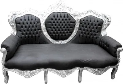 Produktbild von Casa Padrino Barock Sofa King Schwarz Lederoptik / Silber - Wohnzimmer Möbel Couch Lounge