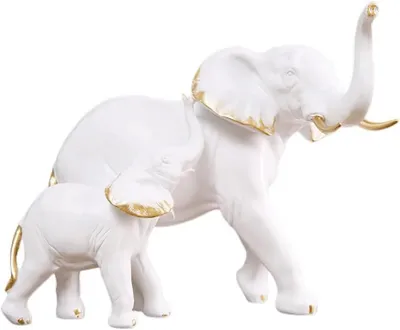 Productafbeelding van Olifant Standbeeld - Moeder en Kalf - Woondecoratie - Levensecht Ontwerp - 20 x 165 cm - Wit