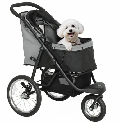 Produktbild von Hundewagen - Hunde Buggy für kleine Hunde - Faltbar - Bis 10 kg - 3 große Gummiräder - Feldgrün