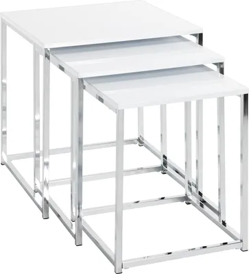 Produktbild von HAKU Beistelltisch Couchtisch 3er Set chrom, weiß - MDF, Metall, B/H/T: 29/34/39x36/39/42x29/34/39 cm