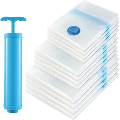 Produktbild von Vakuumbeutel Set 12 Stücke, 3 Größen, mit Handpumpe, für Reise