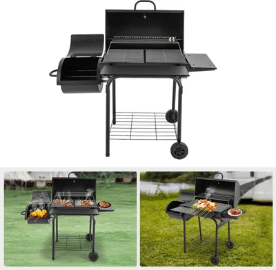 Zdjęcie produktu dla Grill węglowy wolnostojący - czarny - 147x70x126 cm