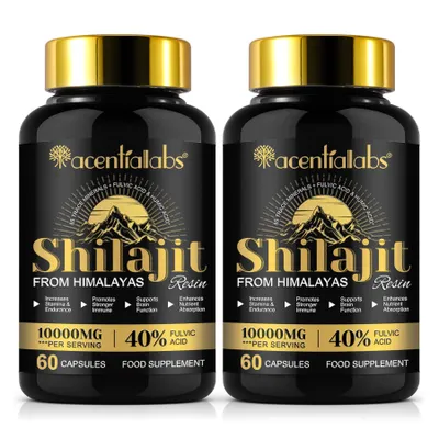 Produktbild von Himalaya Shilajit Mumijo Hochdosiert Immunsystem Mineralien Energie 10:1 Extrakt 40% Fulvinsäure Vegan, 2x 60 Kapseln