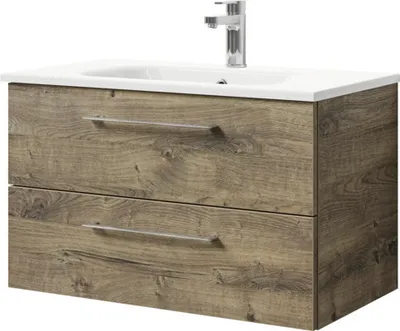 Produktbild von Pelipal Badmöbel-Set Sunline 121 BxHxT 81 x 50 x 46 cm Frontfarbe Eiche ribbeck mit Mineralguss-Waschtisch und Waschtisc