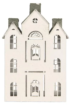 Immagine prodotto di Clayre & Eef, statuina decorativa a forma di casa, 25x15x47 cm, bianca, in metallo
