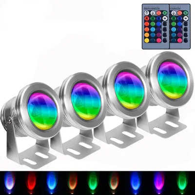 Produktbild von 4er Set 10W LED Unterwasser RGB Strahler Wasserdicht Teich Pool Licht Flutlicht Spotlight Garten Brunnen Aquarium Beleuchtung, Silber