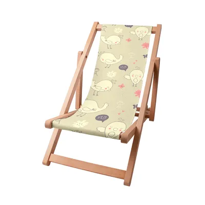 Image de Dreamroots Chaise longue en bois pour enfants, bois de hêtre jusqu'à 130 kg, Chaise longue pliable avec dossier inclinable en 3 positions, Little Birds