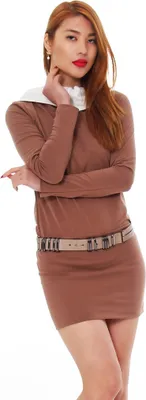 Produktbild von Fraid Japan Style von Mississhop Damen Kleid Bluse Tunika Longshirt mit Kapuze Kakao-Ecru S
