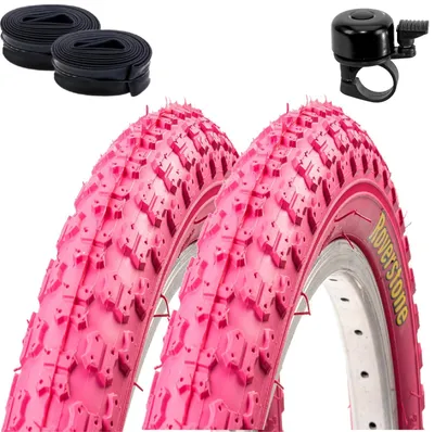 Produktbild von 2 x Roverstone Fahrradreifen 20 x 2,125 (54-406) Pink + 2 Schläuche AV inkl. Fahrradklingel