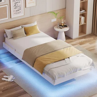 Productafbeelding van IRONCK bedframe, 90x200 cm, zwevend bed met LED-verlichting, bekleed