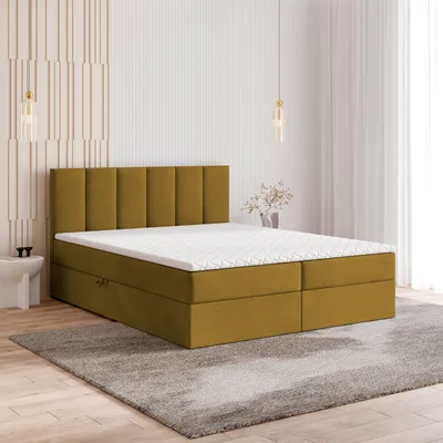 Produktbild von Masseno Boxspringbett MERIL K 140x200 cm Komplett-Set mit Bonell Matratze und Topper, Polsterbett mit Bettkästen -Gelb, KRONOS 01