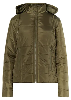 Produktbild von Leichte, dünn gefütterte Damen Steppjacke grün Größe M mit abnehmbarer Kapuze