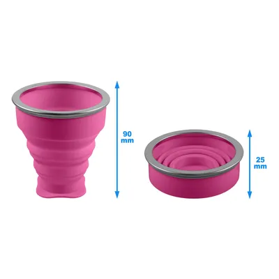 Immagine prodotto di Tazza pieghevole in silicone rosa, pratica tazza da viaggio e da campeggio – 210 ml