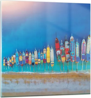 Produktbild von Bilder auf glas - Einteilig - Schiffe Strand Perspektive - 70x70cm - Glasbilder - Wandbilder - Bilder - zum Aufhängen bereit - Wanddekoration aus Glas - Glas Bilder - Wandbild auf Glas - GAC70x70-4415