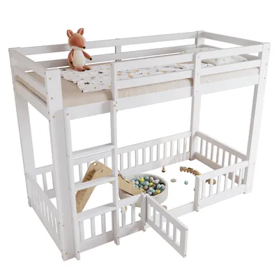 Produktbild von Etagenbett mit 2 Schlafgelegenheiten, Rausfallschutz, Rollrost und Leiter, 90x200 cm, Holzbett, Kinderbett