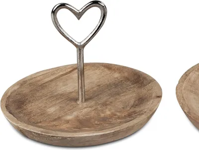 Produktbild von Dekoteller, Schale mit Herzgriff D 20cm silber natur Alu + Mango Holz Formano WA