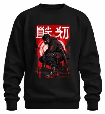 Produktbild von Cyberpunk Techwear Japanisch Anime Japan Y2K Streetwear Sweatshirt Pullover, Schwarz, S