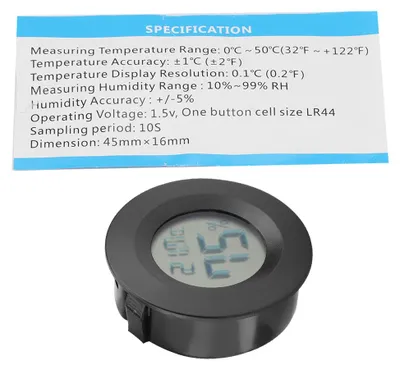 Zdjęcie produktu dla Mini cyfrowy termometr LCD, okrągły, temperatura dla gadów w pomieszczeniach (czarny)