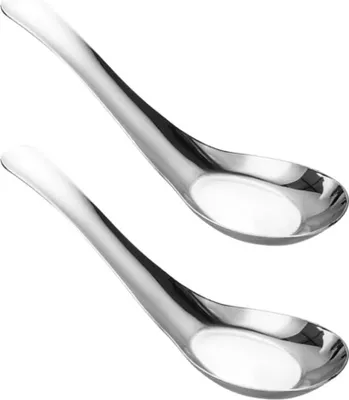 Produktbild von Asiatisches Suppenlöffel Set von 2 - 5,5 Zoll Edelstahl - Für Getreide, Eintöpfe, Ramen, Wonton, Knödel - Mio Tiefes Einkerbungsdesign - Spülmaschinenfest