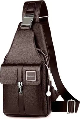 Produktbild von Herren Crossbody Bag aus echtem Leder - Wasserdichte Brusttasche Sling Rucksack - Vielseitiger Schulterrucksack für Arbeit und Freizeit