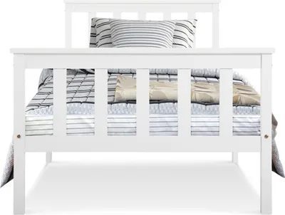 Produktbild von Merax Jugendbetten 90x200cm mit lattenrost und Kopfteil, Einzelbett Massivholzbett Kiefer Bettgestell Bett Gästebett, Weiß